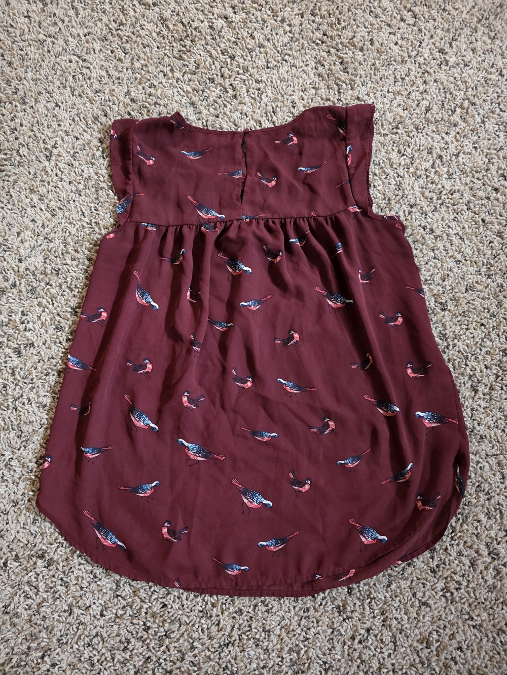 LOFT Rich Burgundy Sleeveless Top with Bird Design